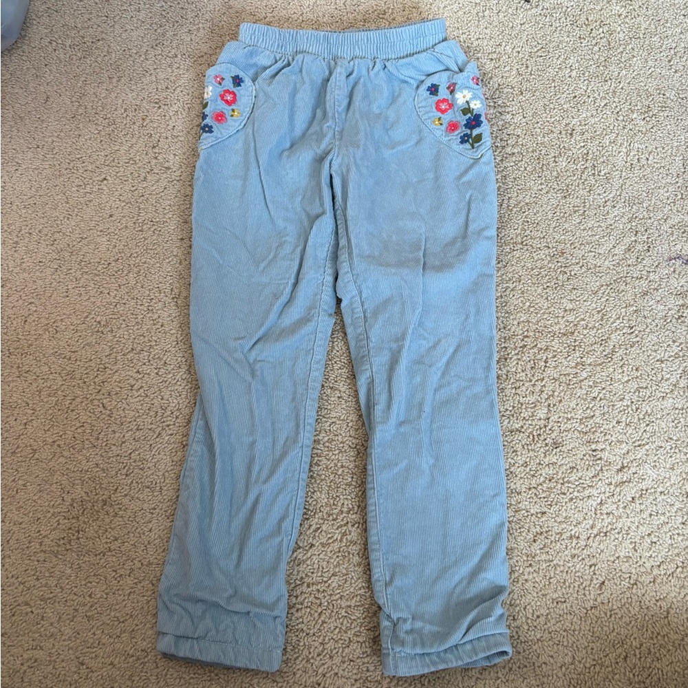 Mini Boden Light Blue Embroidered Kids Pants